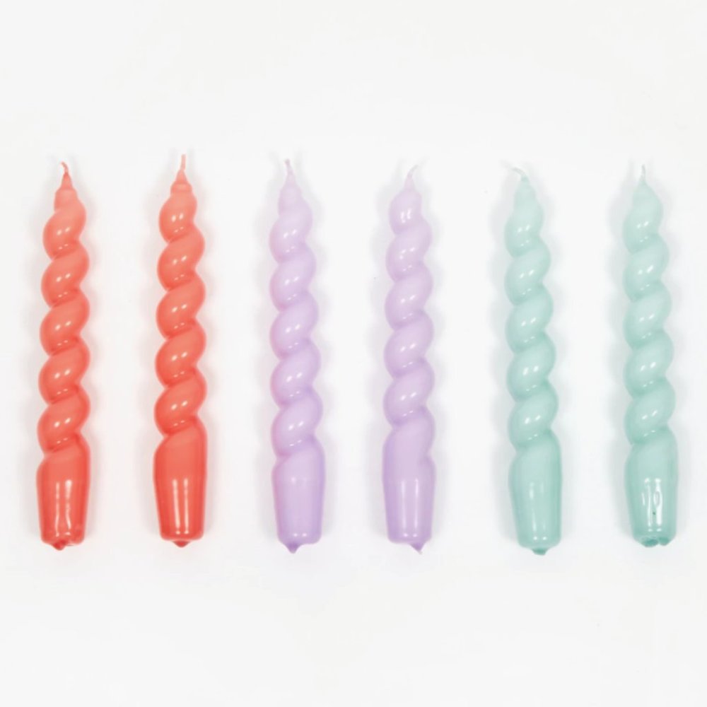 Hay Candle Spiral Set of 6 - Ice Blue Lilac Apricot